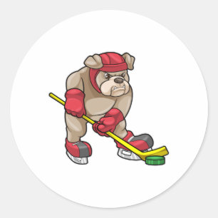 Bulldog op Ice hockey met Ice hockey stick Ronde Sticker