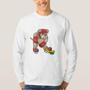 Bulldog op Ice hockey met Ice hockey stick T-shirt