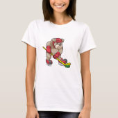 Bulldog op Ice hockey met Ice hockey stick T-shirt (Voorkant)