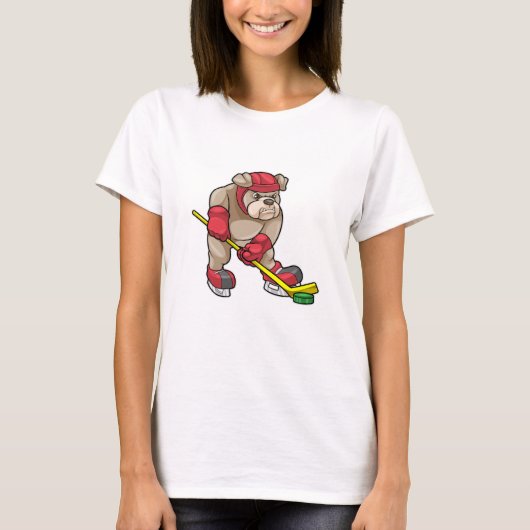 Bulldog op Ice hockey met Ice hockey stick T-shirt (Voorkant)