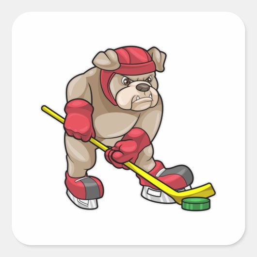Bulldog op Ice hockey met Ice hockey stick Vierkante Sticker (Voorkant)