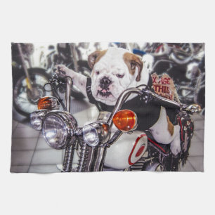 Bulldog op motorfiets theedoek