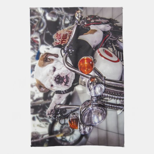 Bulldog op motorfiets theedoek (Verticaal)