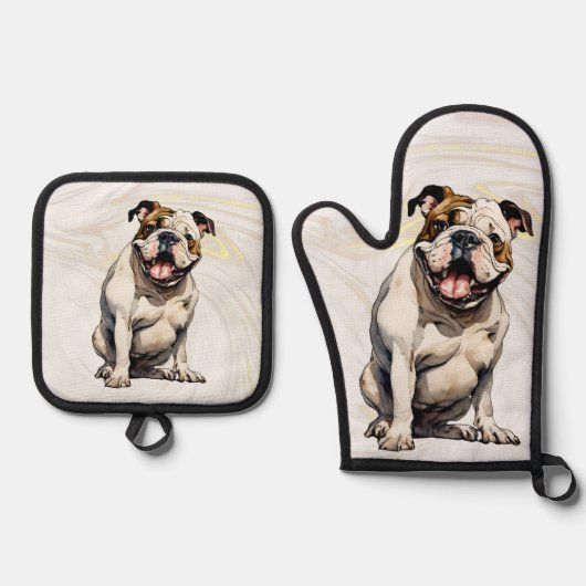 Bulldog Oven Mitt & Pot Holder Set (Voorkant)