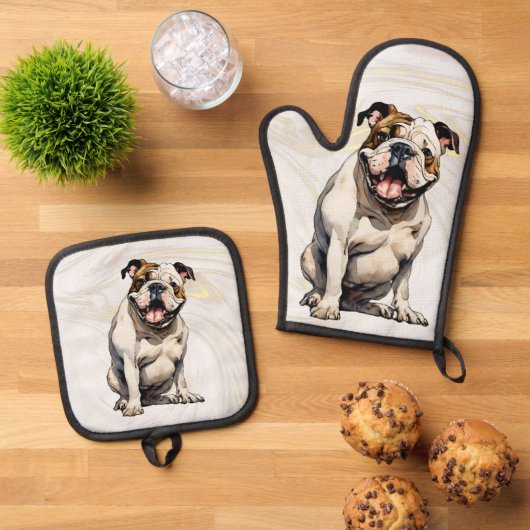 Bulldog Oven Mitt & Pot Holder Set (Top down)