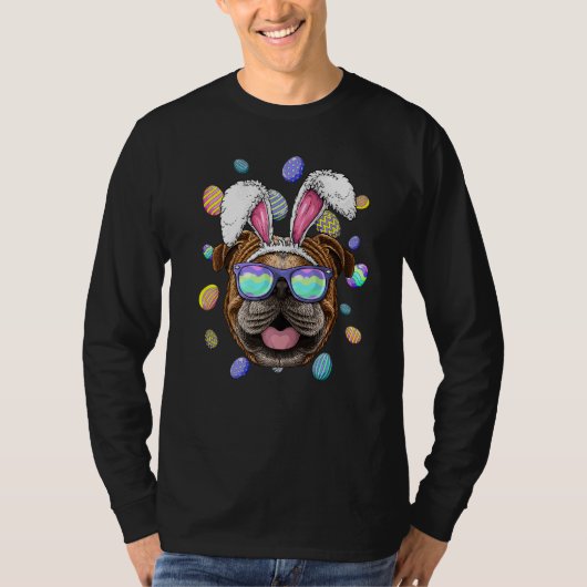 Bulldog Paashaas Bunny Ears Dog Funny Easter Eggs  T-shirt (Voorkant)