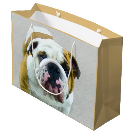 Bulldog Painting - Cute Original Dog Art Groot Cadeauzakje (Achterkant Gekanteld)