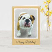 Bulldog Painting - Cute Original Dog Art Kaart (Gele Bloem)