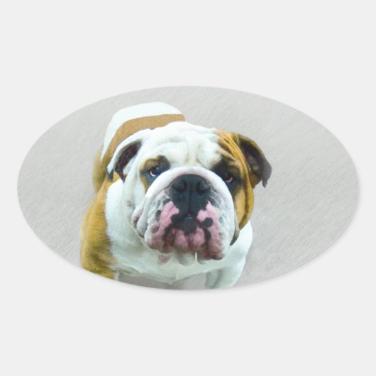 Bulldog Painting - Cute Original Dog Art Ovale Sticker (Voorkant)
