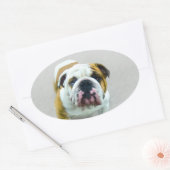 Bulldog Painting - Cute Original Dog Art Ovale Sticker (Envelop)