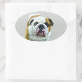Bulldog Painting - Cute Original Dog Art Ovale Sticker (Tas)