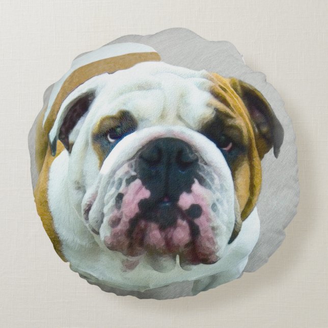 Bulldog Painting - Cute Original Dog Art Rond Kussen (Achterkant)