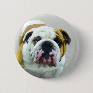 Bulldog Painting - Cute Original Dog Art Ronde Button 5,7 Cm