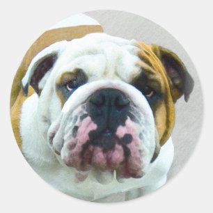 Bulldog Painting - Cute Original Dog Art Ronde Sticker