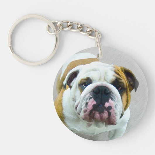 Bulldog Painting - Cute Original Dog Art Sleutelhanger (Voorkant)