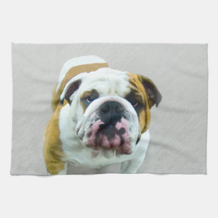 Bulldog Painting - Cute Original Dog Art Theedoek