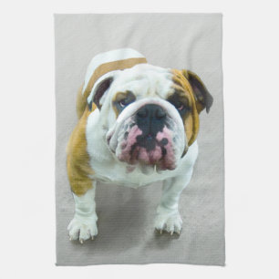 Bulldog Painting - Cute Original Dog Art Theedoek