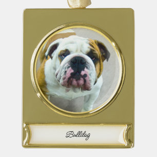 Bulldog Painting - Cute Original Dog Art Verguld Banner Ornament