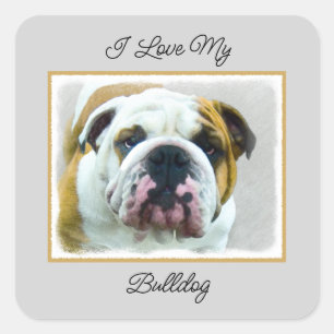Bulldog Painting - Cute Original Dog Art Vierkante Sticker