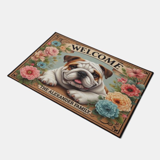 Bulldog Paradise, gepersonaliseerde naam Welkom Ho Deurmat (Schuin)