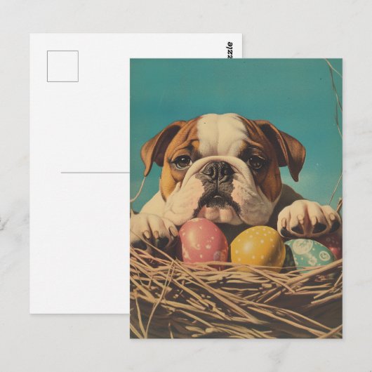 Bulldog Pasen Briefkaart (Voorkant / Achterkant)