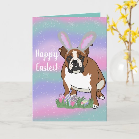  Bulldog Pasen Kaart (Gele Bloem)