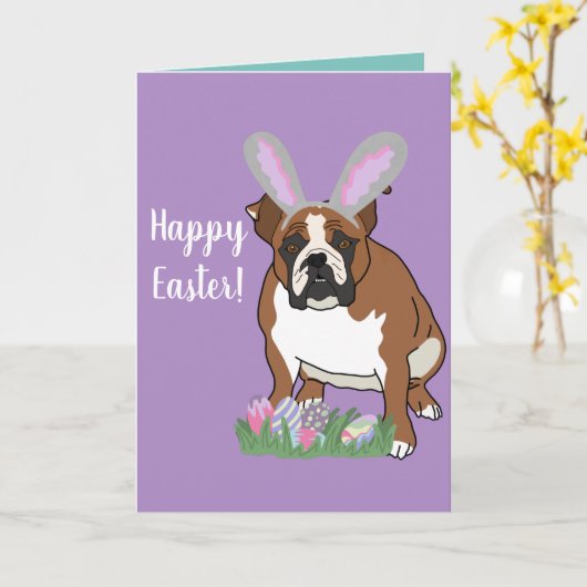  Bulldog Pasen Kaart (Gele Bloem)