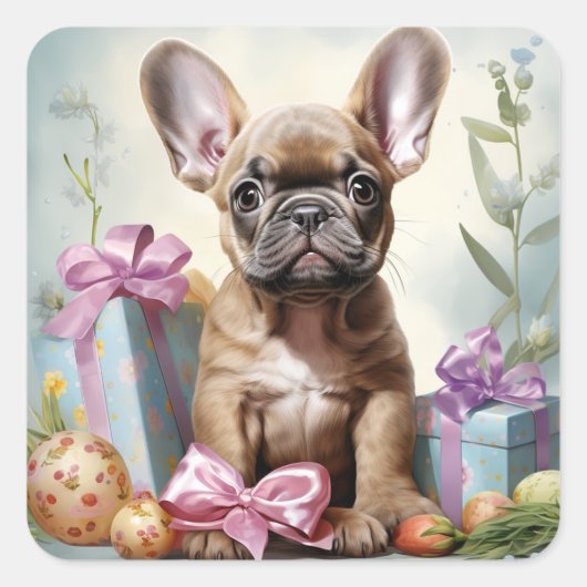Bulldog Pasen Vierkante Sticker (Voorkant)