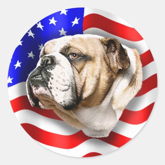Bulldog Patriot US Flag Ronde Sticker (Voorkant)