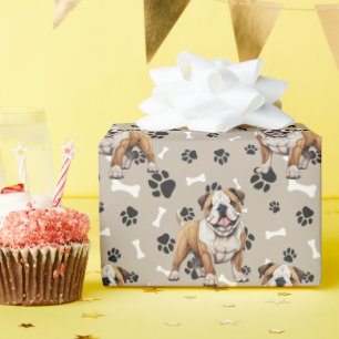 Bulldog Paw Print en Bone Pattern Cadeaupapier