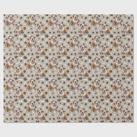 Bulldog Paw Print en Bone Pattern Cadeaupapier (Vlak)