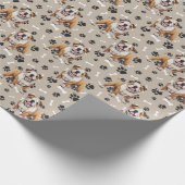 Bulldog Paw Print en Bone Pattern Cadeaupapier (Hoek)