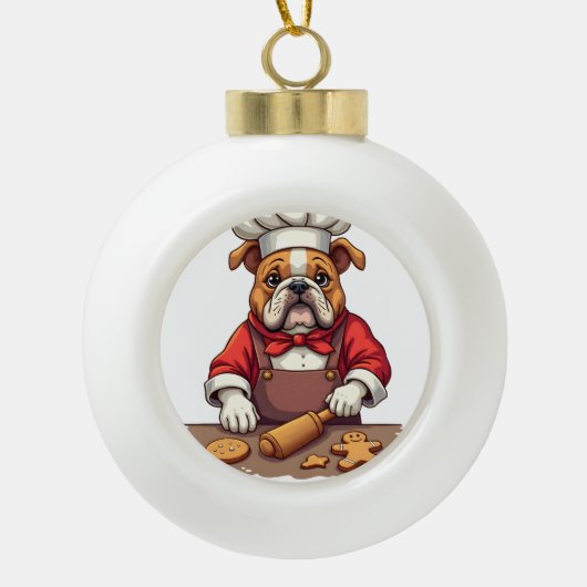 Bulldog Peperkoek Chef Keramische Bal Ornament (Voorkant)