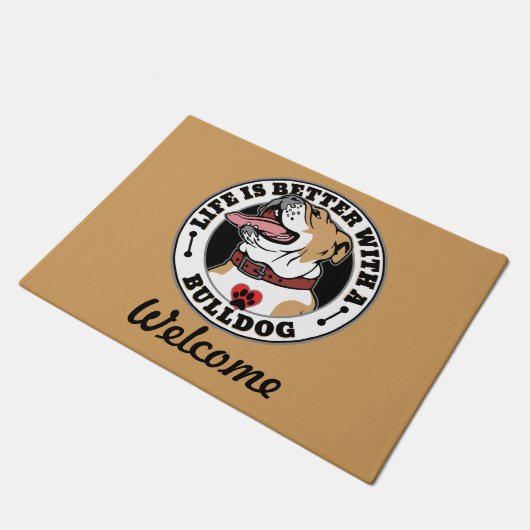 Bulldog Personalized Life is beter met een hond Deurmat (Schuin)