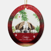 Bulldog Persoonlijke Eerste Kerstmis Keramisch Ornament (Links)