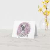 Bulldog Pink Wig Birthday Celebrance note Card Kaart (Gele Bloem)