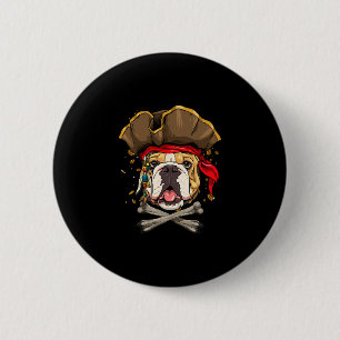 Bulldog Piraat Jolly Roger Kruisbeenderen Hond Lie Ronde Button 5,7 Cm