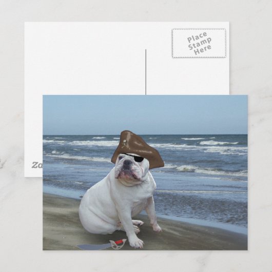 Bulldog Pirate op het strand Briefkaart (Voorkant / Achterkant)