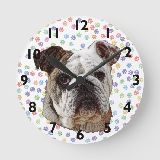 Bulldog Portrait Clock Ronde Klok (Voorkant)