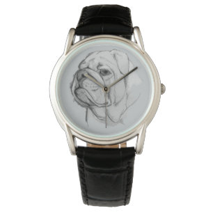 Bulldog portret met de hand getekend horloge