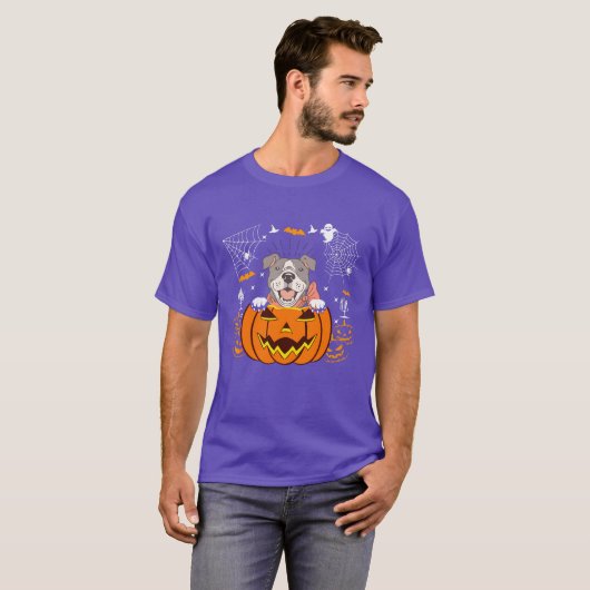 Bulldog Pumpkin Grappig Halloween Kostuum voor Hon T-shirt (Voorkant volledig)