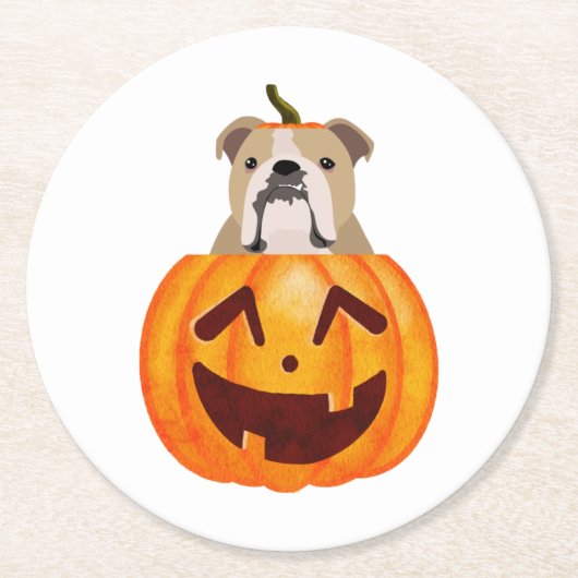 Bulldog Pumpkin Ronde Kartonnen Onderzetter (Voorkant)