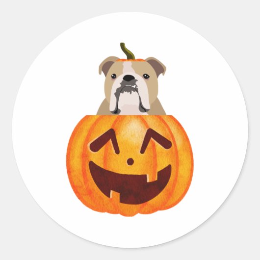 Bulldog Pumpkin Ronde Sticker (Voorkant)