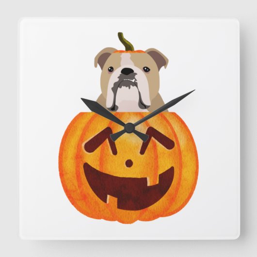 Bulldog Pumpkin     Vierkante Klok (Voorkant)
