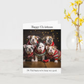 Bulldog Puppies in Kersttruien Kaart (Gele Bloem)