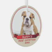 Bulldog Puppy 1e kerstdag Red Ribbon Dog Foto Glas Ornament (Voorkant Rechts)