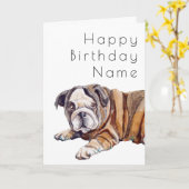 Bulldog Puppy Deco Verjaardag Kaart (Gele Bloem)