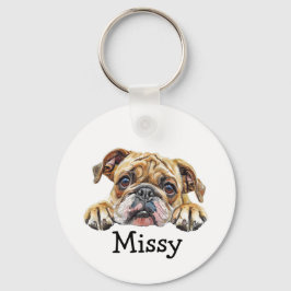 Bulldog puppy gepersonaliseerd sleutelhanger