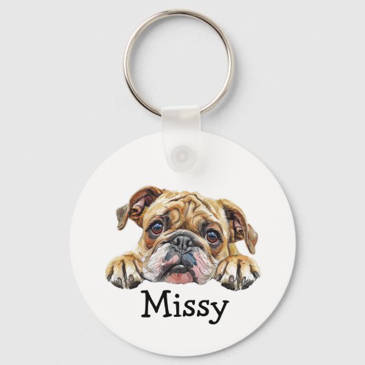 Bulldog puppy gepersonaliseerd sleutelhanger (Voorkant)