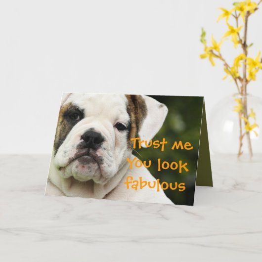 Bulldog puppy grappig ouder worden verjaardagskaar kaart (Gele Bloem)